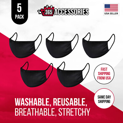 #ad 5 Pcs Black Face Fashion Mask Cloth Washable Unisex Black Soft Breathable $6.95