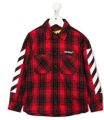 #ad OFF WHITE KIDS RUBBER ARROW CHECK FLANNER RED WHITE OBGA001C99FAB0012501 Size 8 $172.40