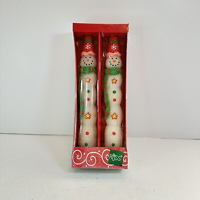 #ad Vintage Christmas Russ 12quot; Tapers Candles Snowman Snowy Days New $17.53