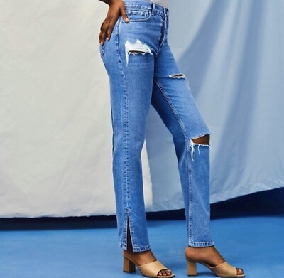 #ad NWT Denim Co dad jeans distressed ripped ankle slit 70s 90s trend light wash 12 $90.00