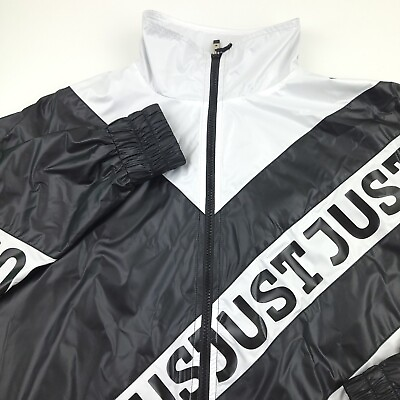 #ad $735 Just Cavalli Black amp; White Slant Logo Sports Jacket Men Italy 50 US Large $187.49