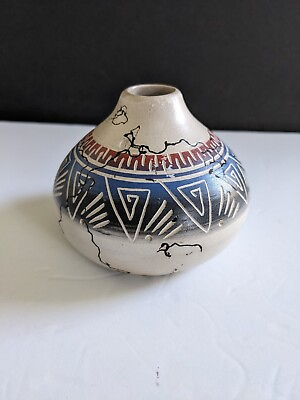 #ad Native American Horse Hair Etched Pottery Pot Signed 4quot;x3quot; $21.00