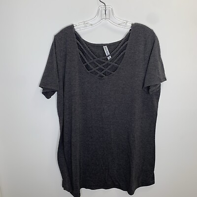 #ad Zenana Premium Womens Plus Size 3X Grey Short Sleeve Blouse Shirt $14.99