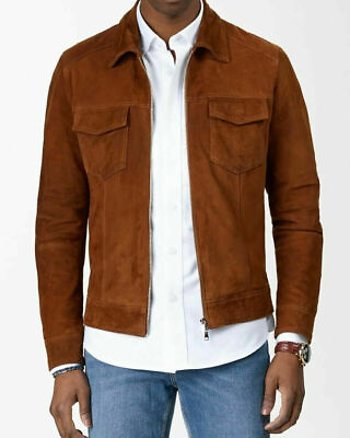 #ad Stylish Suede Brown Genuine Men Leather Lambskin Soft Festive Christmas Wear $144.00