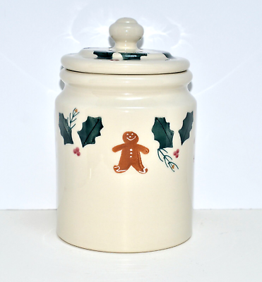 #ad Hartstone Gingerbread Man * COOKIE JAR CANISTER * Christmas Holly MINT $42.75