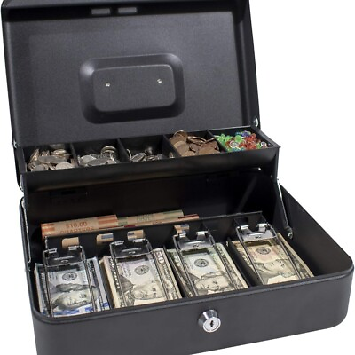 #ad Large Metal Cash Box with Money Tray and Lock Box Tiered Money Box BRAND NEW $23.96