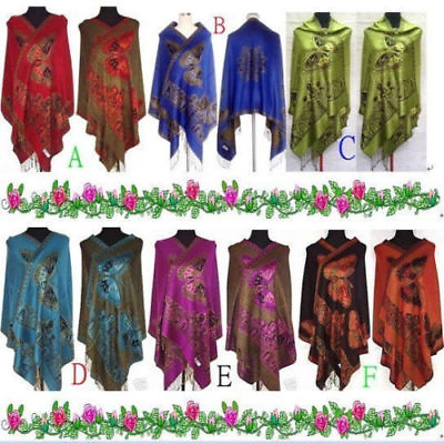 #ad Pashmina Chinese Lady Women Silk Shawl Scarf Wrap With Butterfly Multi Color $13.88