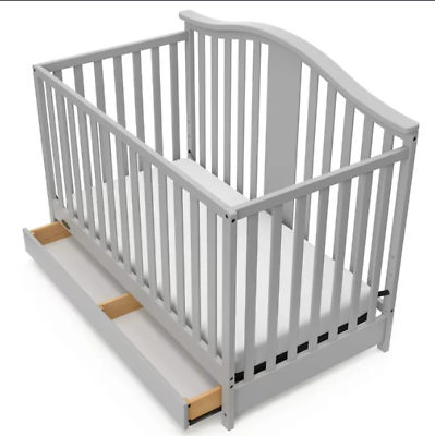 #ad 4 in 1 Convertible Baby to Toddler Bed Crib with Drawer Gray Nursery Furniture $264.96