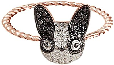 #ad French Bulldog Cluster Fashion Ring in 14k Rose Gold Plated Sterling Silver $94.17