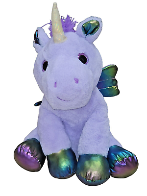#ad Hugfun Purple Unicorn Iridescent Medium 16” Soft Plush Horse $24.99