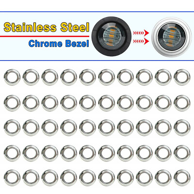 #ad 50x Stainless Steel Chrome Bezel Cover Trim Rings for 3 4quot; Side Marker Lights $12.98
