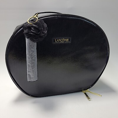 #ad LANCOME Makeup Bag Cosmetic Box Train Case Large Round Black Travel Tote NEW $12.99