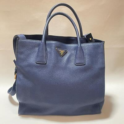 #ad Prada Vitello Dino BN2693 Leather 2WAY Hand Bag Blue Womens Authentic $583.30
