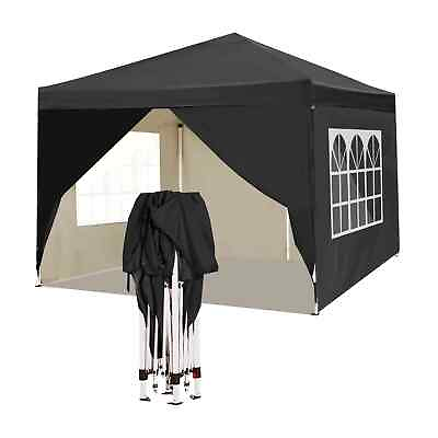 #ad 10#x27;x10#x27; Canopy Tent Outdoor Black Pop Up Canopy Tent with 2 Removable Sidewalls $116.98