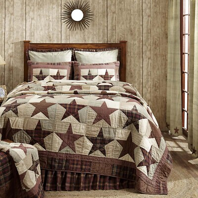 #ad Primitive King Quilt Red Independence Day Patchwork Bedroom Decor VHC Brands $176.20