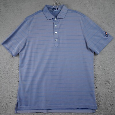 #ad Stitch Golf Polo Shirt Short Sleeve Mens M L Performance Blue Stripe Bird Logo $24.90