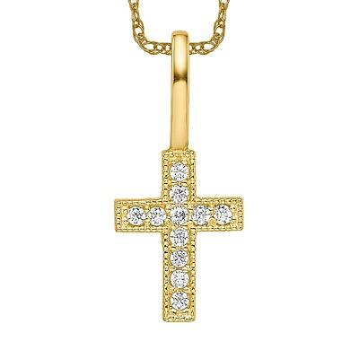 #ad 14K Yellow Gold Cubic Zirconia CZ Holy Cross Necklace Religious Pendant Jesus... $249.00