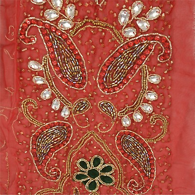 #ad Sanskriti Vintage Design Fabric Hand Beaded Indian Dark Red Patch Work Decor $17.99