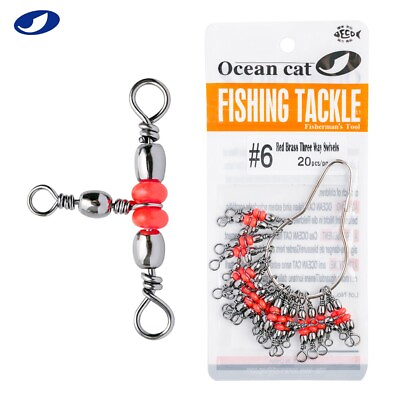 #ad OCEAN CAT Red Brass Three Way Swivel Connector T Turn Tackle Saltwater Fishing $7.29