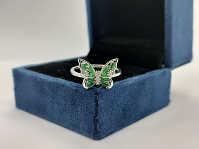 #ad 3.42 GM green butterfly AAA cubic zirconia 925 streling silver ring size 7 $30.99