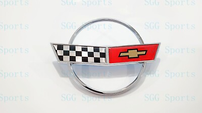 #ad 1PC 1984 1996 C4 Corvette Chrome Red Front Nose Hood Only Cross Flags Emblem $22.80