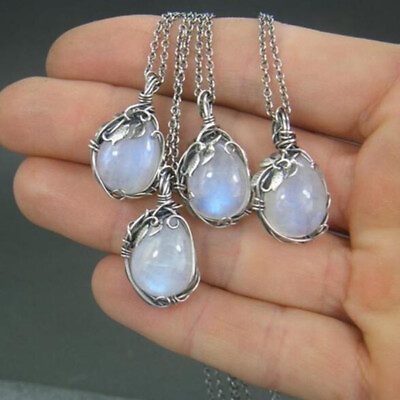 #ad #ad Vintage 925 Silver Moonstone Necklace Pendant for Women Party Jewelry Xmas Gift C $0.99