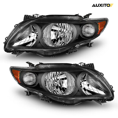 #ad Fit 2009 2010 Toyota Corolla Black Headlight Headlamps LeftRight 2x Assembly J $79.99