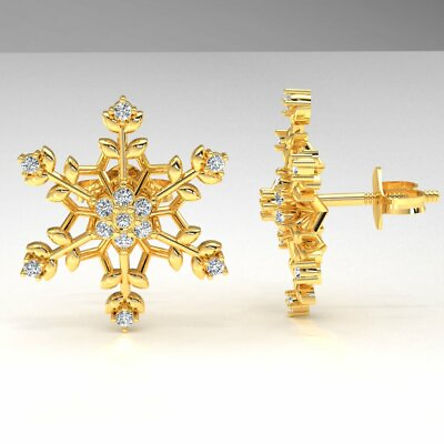 #ad Natural 0.15ct Round Diamond Ladies Fancy Snowflake Stud Earrings 14K Gold $236.00