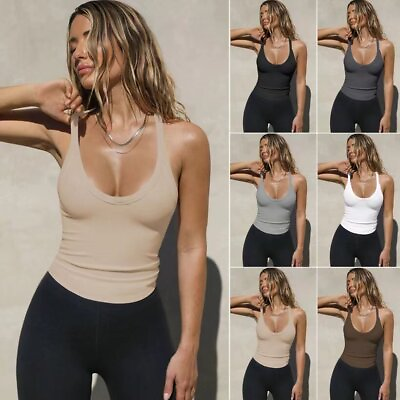 #ad Women Sleeveless Racerback Tank Tops Slim Fit Sleeveless Cami Yoga Gym Blouse $14.09