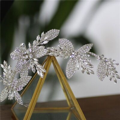 #ad Shine Silver Rhinestone Leaf Wedding Crown Hair Clip Women Prom Jewelry Hair $37.58