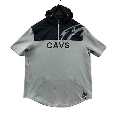 #ad Majestic NBA Cleveland Cavaliers Hoodie Mens Size Large Black Gray Short Sleeve $20.00