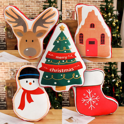 #ad 5pk Pillow Set Festive Christmas Throw Cushion Snowman House Boot Tree Reindeer $65.99