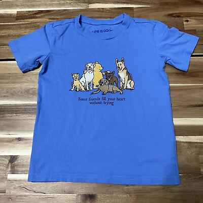 #ad Life Is Good Shirt Kids Small Blue Crusher Tee Dogs Puppies Graphic Print Jake $2.92