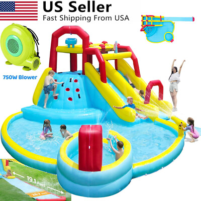 #ad Inflatable Water Double Slide Bounce House Giant Water Park Splash Pool w Blower $415.99
