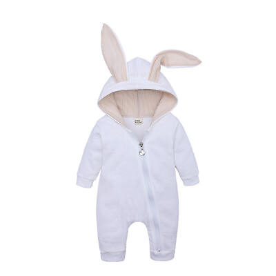 #ad Newborn Infant Bunny Ear Hooded Jumpsuit Cute Babywear Easter Bunny Romper White AU $14.99