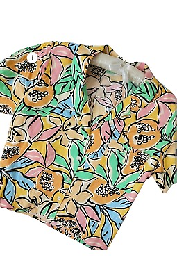 #ad Astr Tourist Tropical Papaya Print Short Sleeve Button Size Small New $58.95
