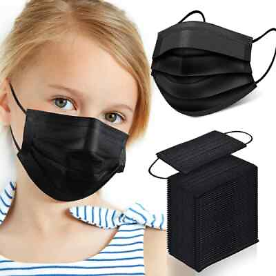 #ad 1 200 Black Kids Face Mask Children Disposable 3 Ply C.E Approval FFP2 Safety $8.51