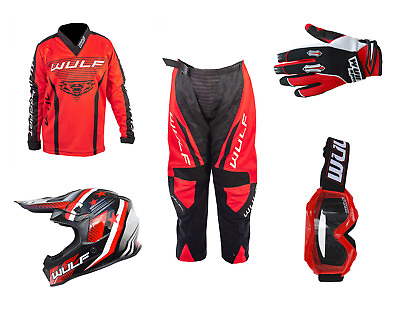 #ad Kids Wulfsport MX 2023 LINEAR Shirt Pant Helmet Glove Goggle Red Set #14 GBP 139.99