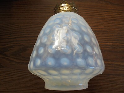 #ad ANTIQUE OPAL BLUE COIN DOT PATTERN GLASS LAMP SHADE STUNNING amp; GREAT COLOR $235.00