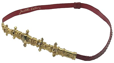 #ad Vtg Judith Leiber Red Snakeskin Adjustable Belt Ornate Gold Buckle $110.00