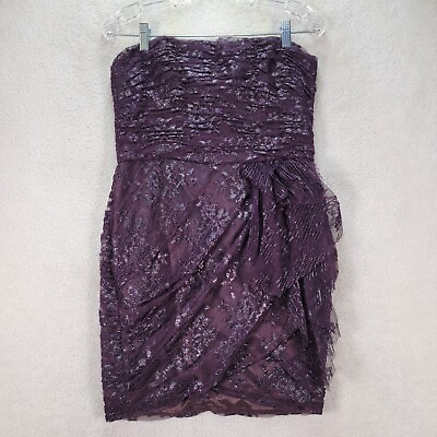 #ad Jill Jill Stuart Womens Dress Size 10 Purple Floral Lace Glitter Strapless Mini $34.95