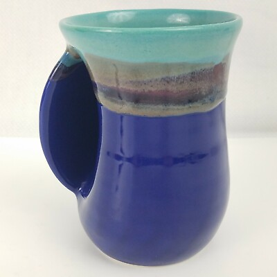 #ad Handwarmer Pottery Mug Mystic Water Left Hand By Clay In Motion Neher 14 oz 2017 $32.95