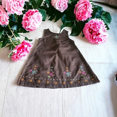 #ad BlueBeri Boulevard Girls Boho Embroided Sleeveless Dress 4T Floral Stitch Brown $12.85