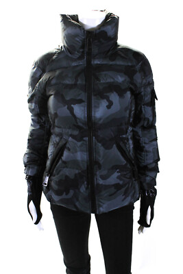 #ad SAM. Womens Long Sleeve Full Zip Camouflage Print Down Puffer Coat Gray Size S $85.39