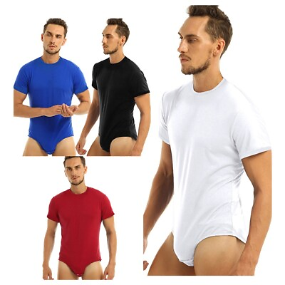 #ad US Mens One Piece T shirt Leotard Press Button Crotch Bodysuit Undershirt Sports $6.52
