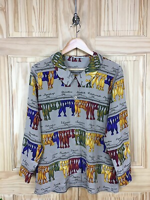 #ad Vintage Shirt Medium Womens Pattern Print Spanish 90s Colourful Retro Marquise GBP 11.00