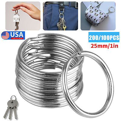 #ad 200 100PCS Stainless Steel Key Rings Split Hoop 25mm DIY Metal Loop Steel Chains $14.98