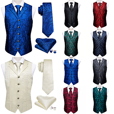 #ad Formal Casual Vest Tie Set Mens Silk Waistcoat Tuxedo Gilet Hankie Cufflinks $9.99