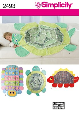 #ad Simplicity 2493 Turtle Caterpillar Dinosaur Lizard Throw Blanket Fleece Pattern $28.95