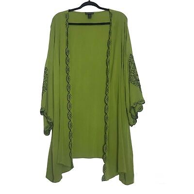 #ad Antthony Original Green Embroidered Kimono Sz 2X Viscose Open Front Boho $25.95